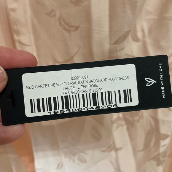 Lulus Red Carpet Ready Light Rose Floral Satin Jacquard Maxi Dress NWT Large - Picture 10 of 10